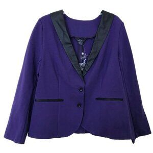Michel Studio Collection Purple Stretch Blazer Jacket Faux Leather Trim NWT